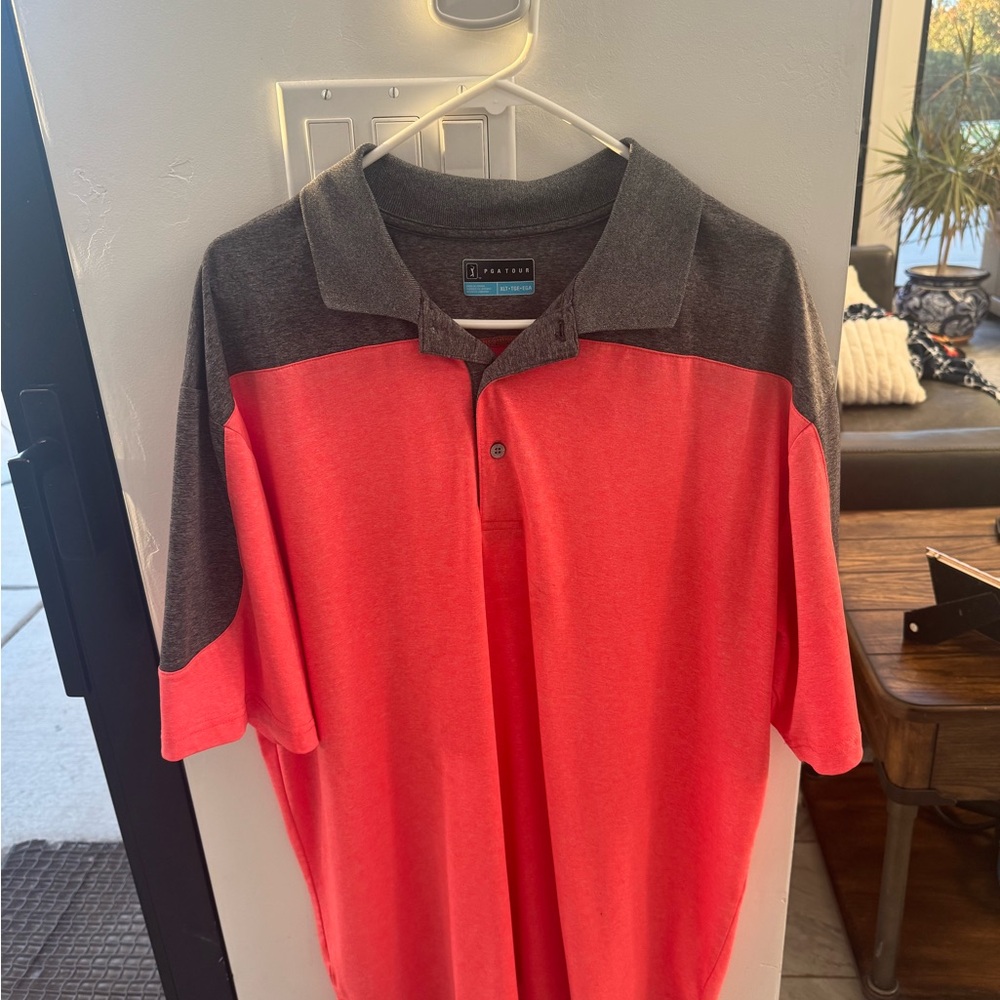 PGA Tour Charcoal and Coral Polo Shirt